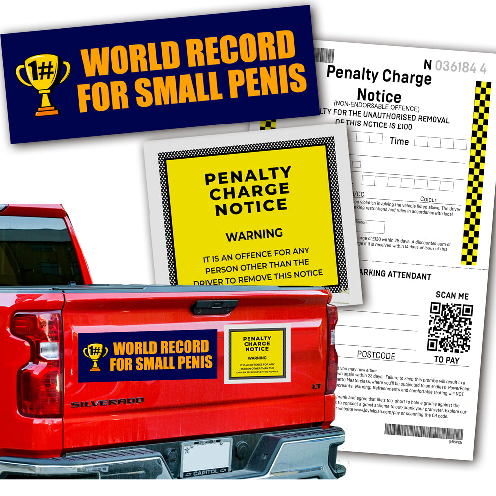 WORLD RECORD FOR SMALL PENIS Car Magnet Bundle Prank - Includes Prank Parking Ticket