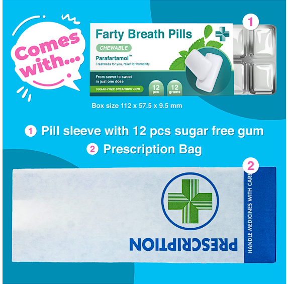 Farty Breath Pills - Parafartamol - Spearmint Chewing Gum Comes - Funny 30th 40th 50th 60th Birthday Gift for Him or Her