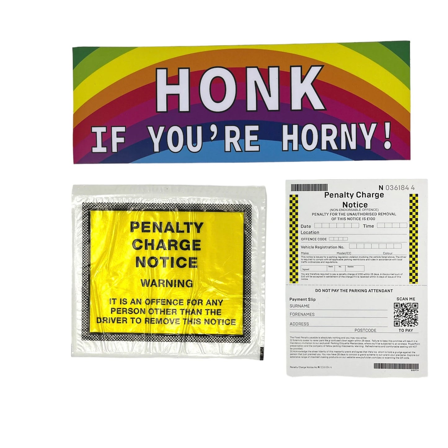 Honk If You're Horny! Magnetic Bumper Sticker Bundle Prank - Includes Prank Parking Ticket