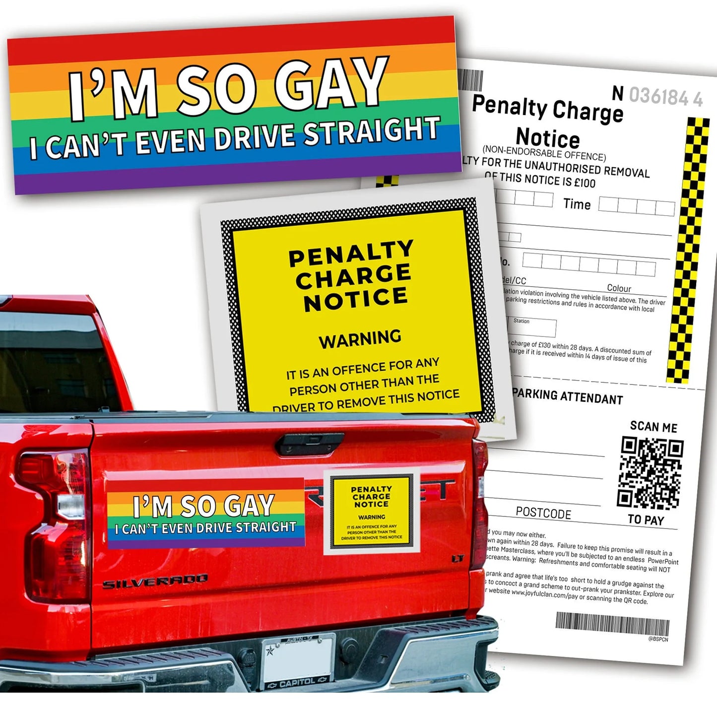 I'm So Gay I Can't Even Drive Straight Magnetic Bumper Sticker Prank - Includes Prank Parking Ticket