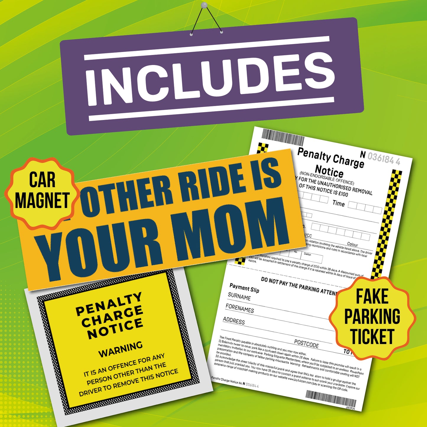 MY OTHER RIDE IS YOUR MOM Car Magnet Bundle Prank - Includes Prank Parking Ticket