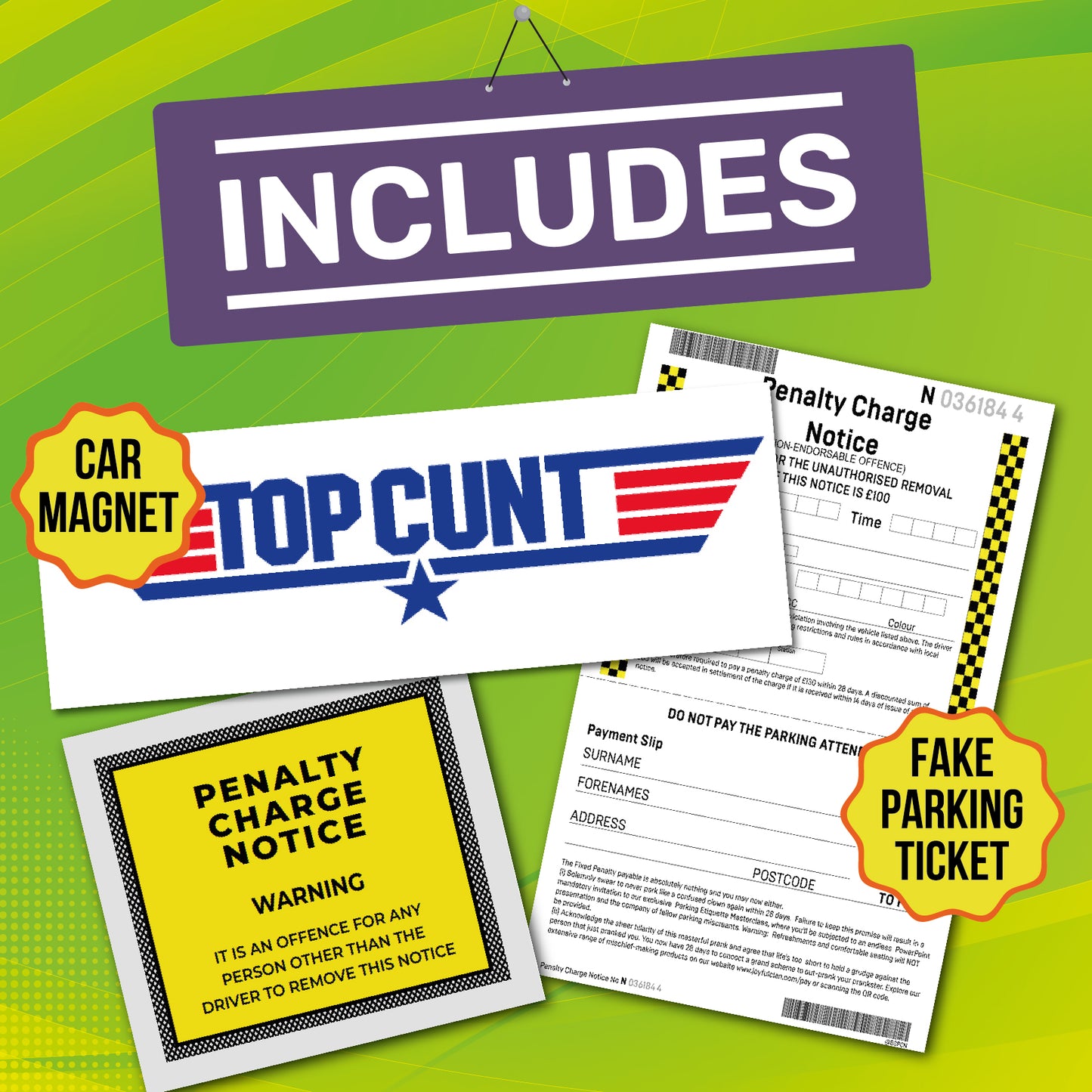 Top Cunt Car Magnet Bundle Prank - Includes Prank Parking Ticket